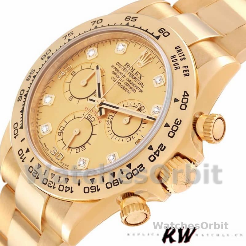 Rolex Daytona 116508 Yellow Gold Champagne Diamond Dial 40MM Mens Replica Watch