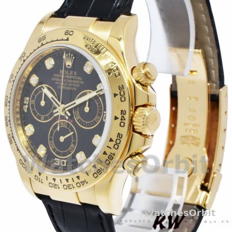 Rolex Daytona 116518 Black Diamond Dial Black Leather strap 40mm Mens Replica Watch