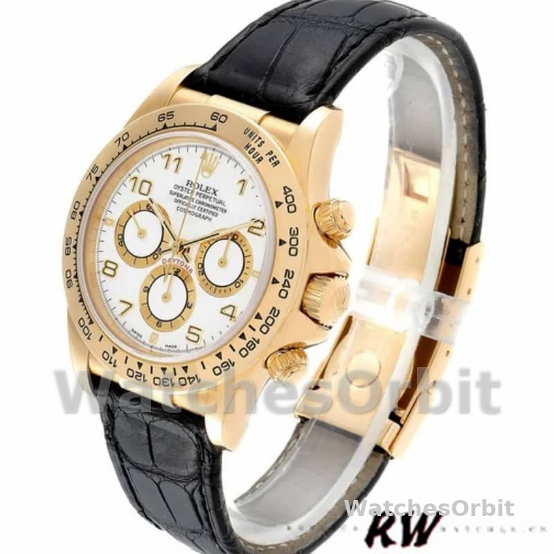 Rolex Daytona 116518 Black Leather Strap White Dial 40mm Mens Replica Watch