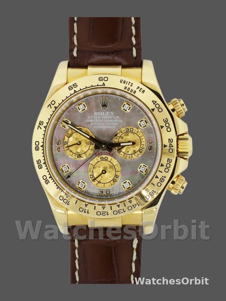 Rolex Daytona 116518 Yellow Gold Dark MOP Diamonds Dial 40mm Mens Replica Watch