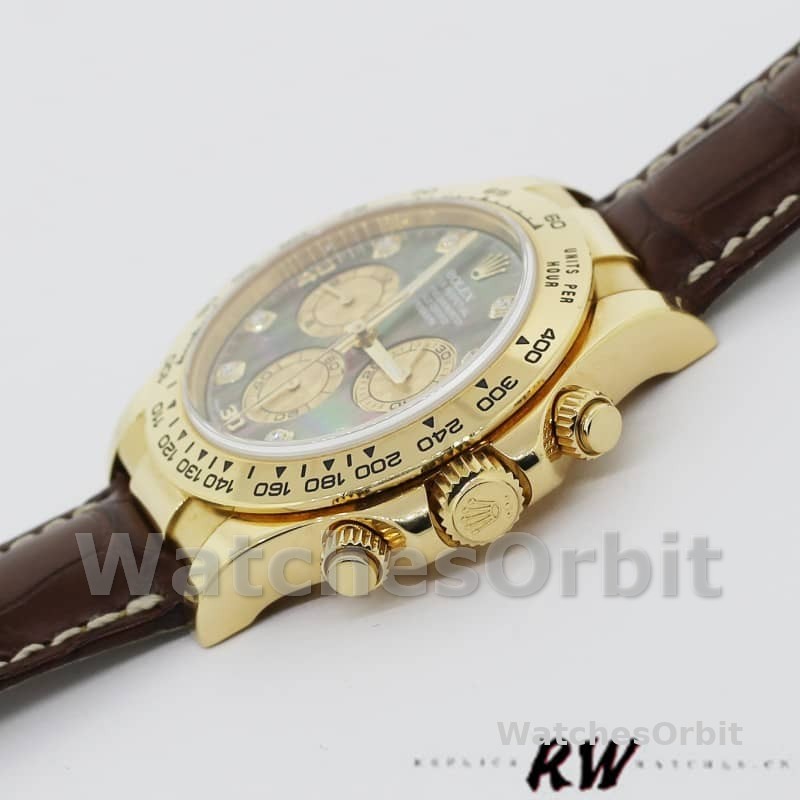 Rolex Daytona 116518 Yellow Gold Dark MOP Diamonds Dial 40mm Mens Replica Watch