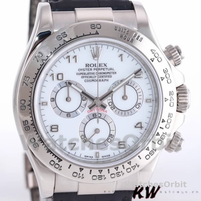 Rolex Daytona 116519 White Arabic Dial Black Leather strap 40mm Mens Replica Watch