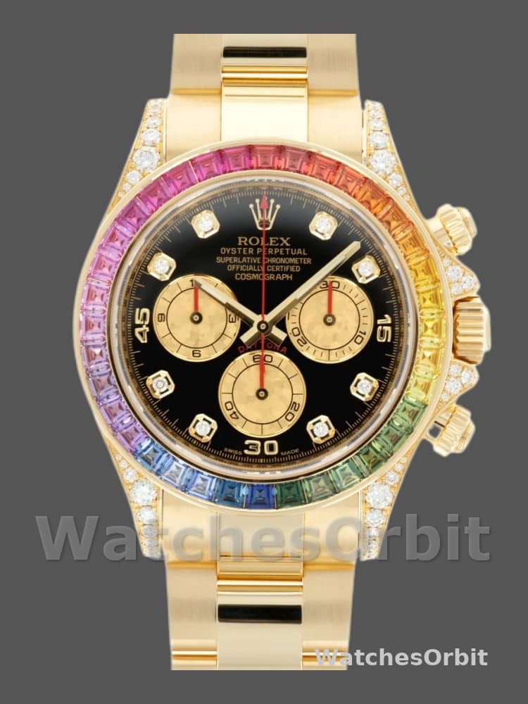 Rolex Daytona 116528 Rainbow Bezel Black Diamond Dial 40mm Mens Replica Watch
