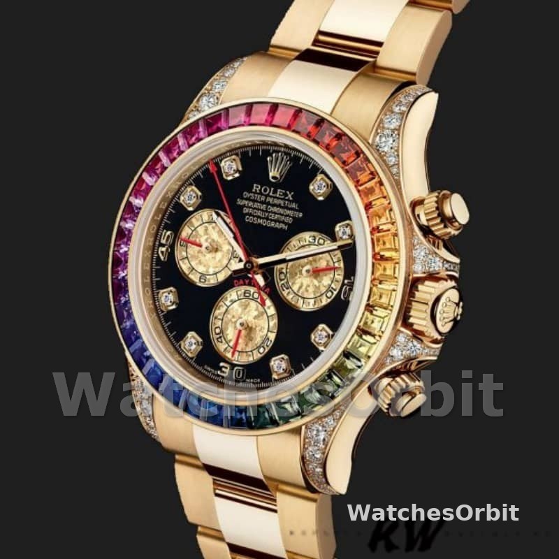 Rolex Daytona 116528 Rainbow Bezel Black Diamond Dial 40mm Mens Replica Watch
