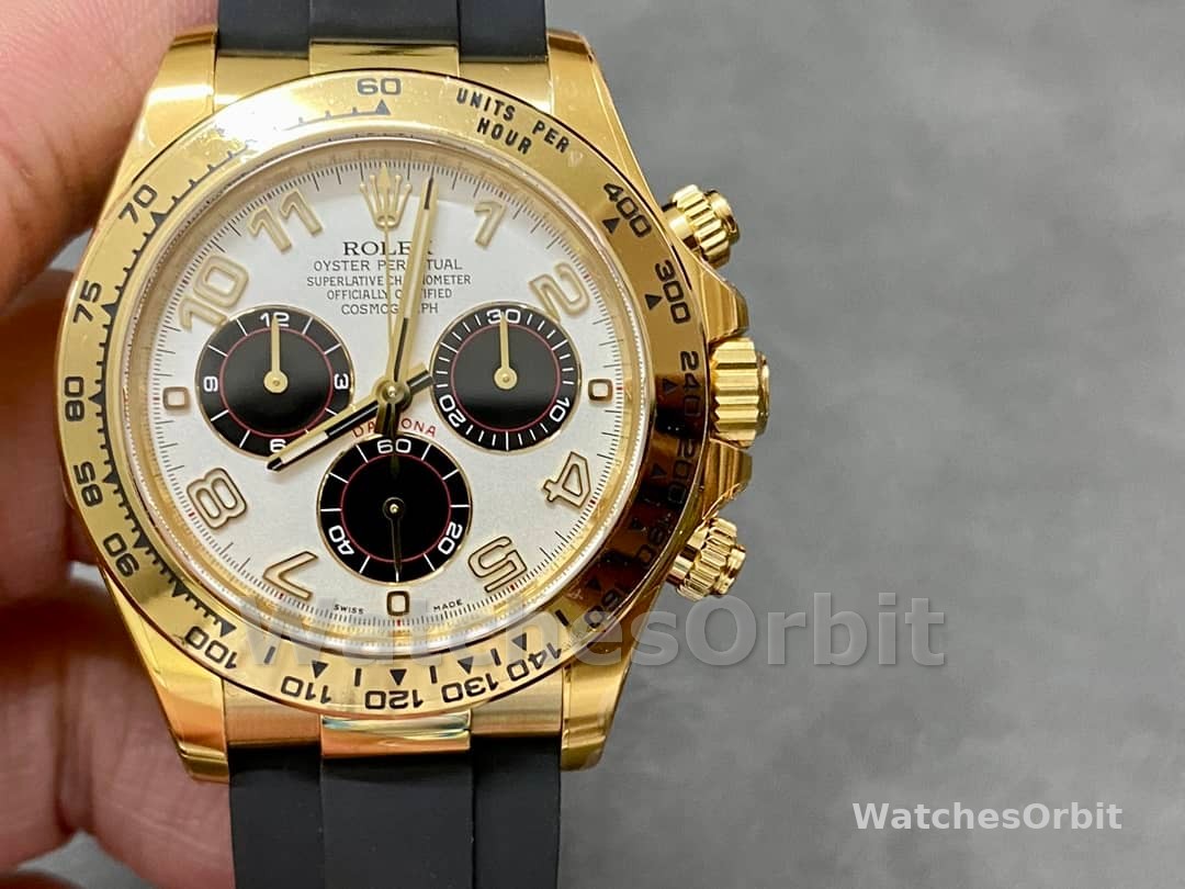 Rolex Daytona 116528 White Arabic Dial Yellow Gold 40mm Mens Replica Watch