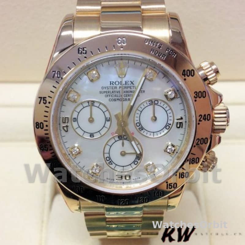 Rolex Daytona 116528 Yellow Gold Mother of Pearl Diamond Dial 40mm Mens Replica Watch