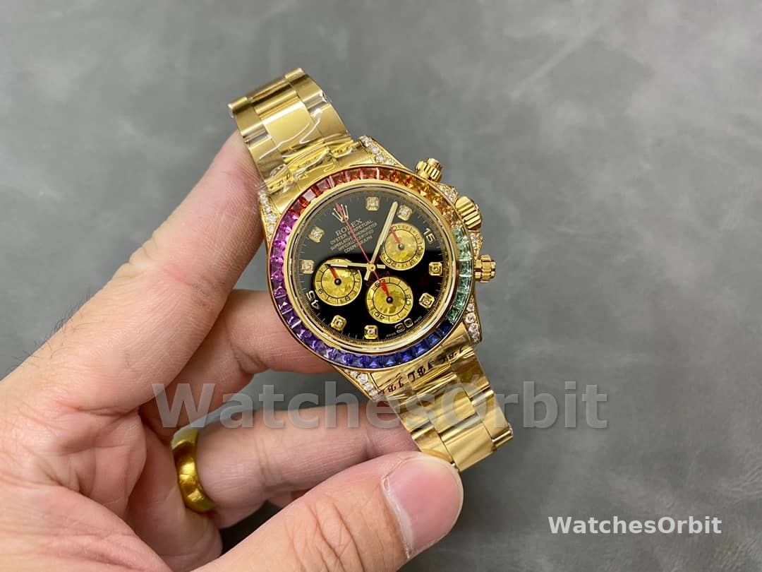 Rolex Daytona 116598 Yellow Gold Black Diamond Dial 40MM Mens Replica Watch