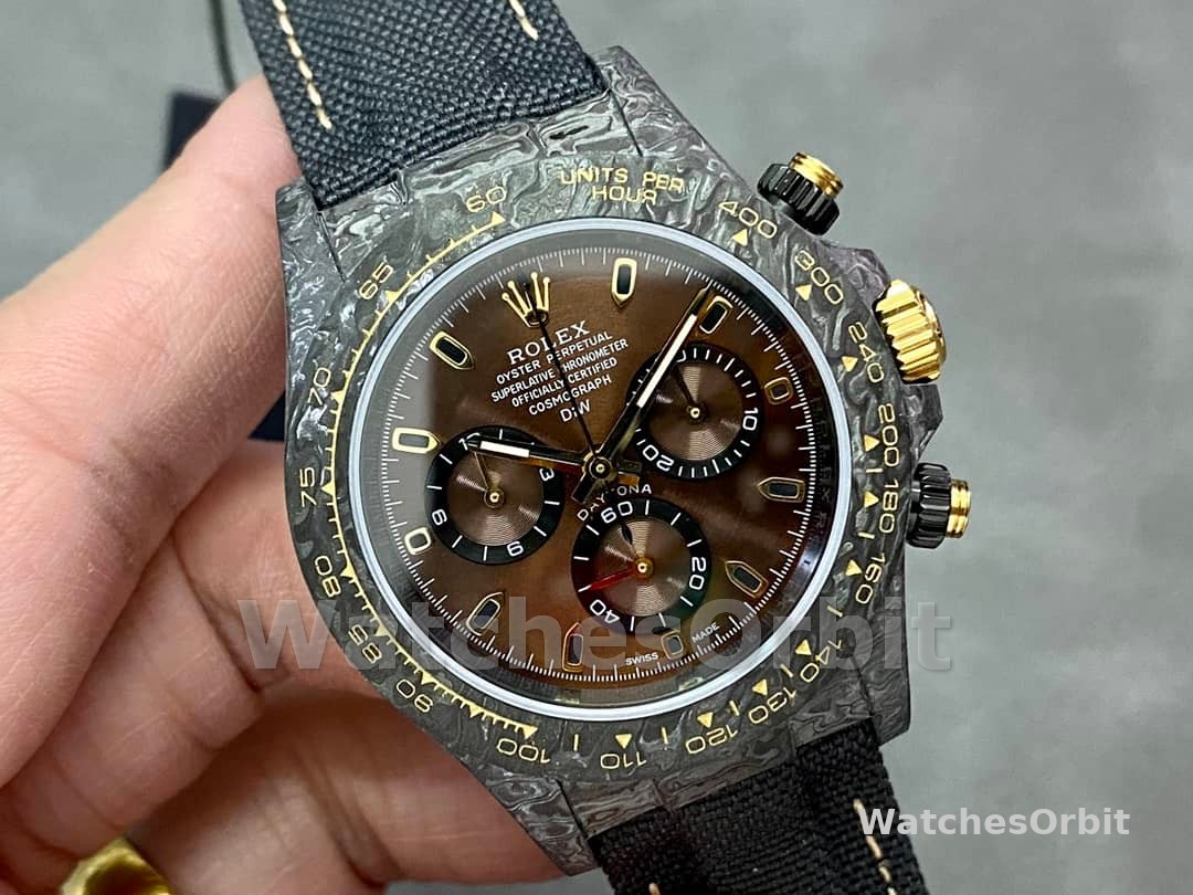 Rolex Daytona 40mm DIW Carbon Case Chocolate Dial Nylon Strap Mens Watch