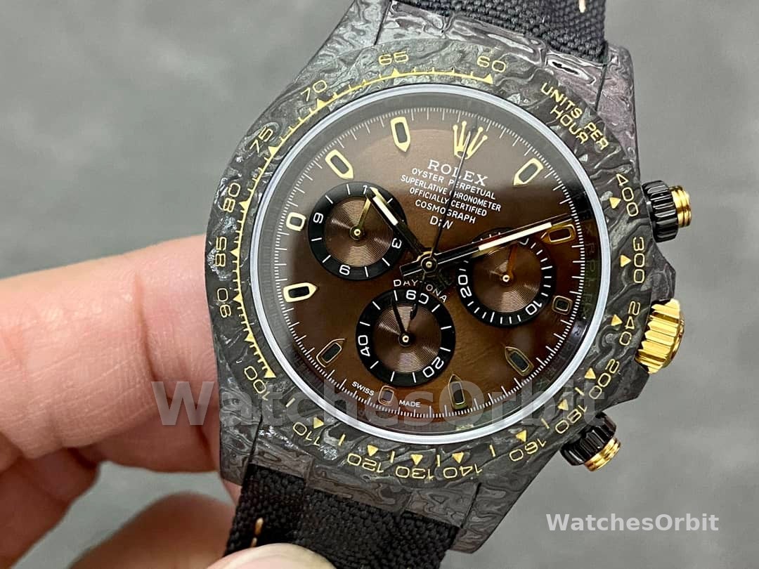 Rolex Daytona 40mm DIW Carbon Case Chocolate Dial Nylon Strap Mens Watch
