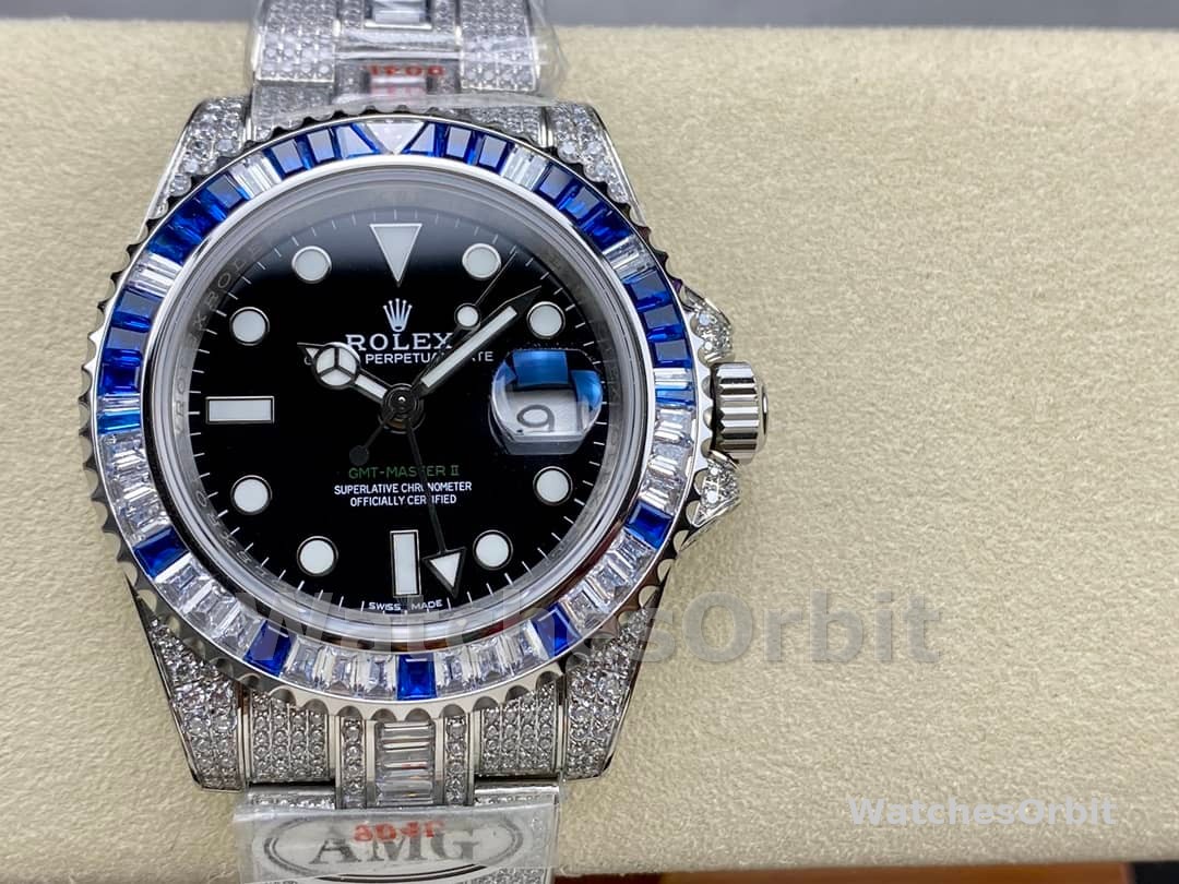 Rolex GMT Master AMG 126710BLRO 40mm With Dual Time Black Dial Diamond Watch