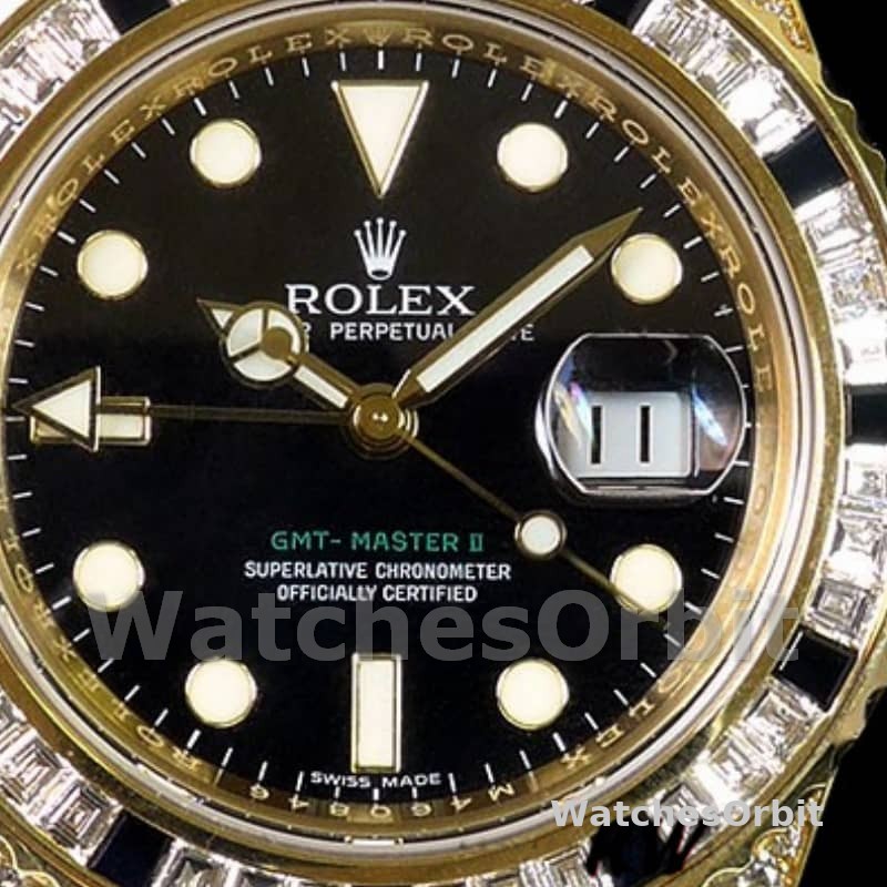 Rolex GMT-Master II 116758 Yellow Gold Black Dial Diamonds 40mm Mens Replica Watch