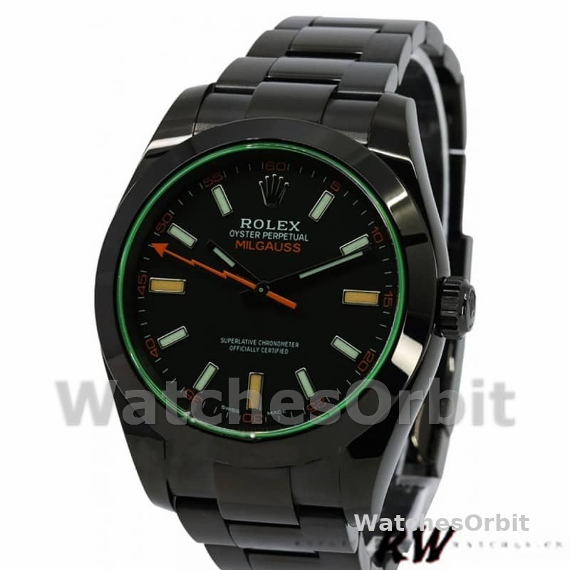 Rolex Milgauss 116400GV Green Crystal Stainless Steel/PVD Black Dial 40MM Mens Replica Watch