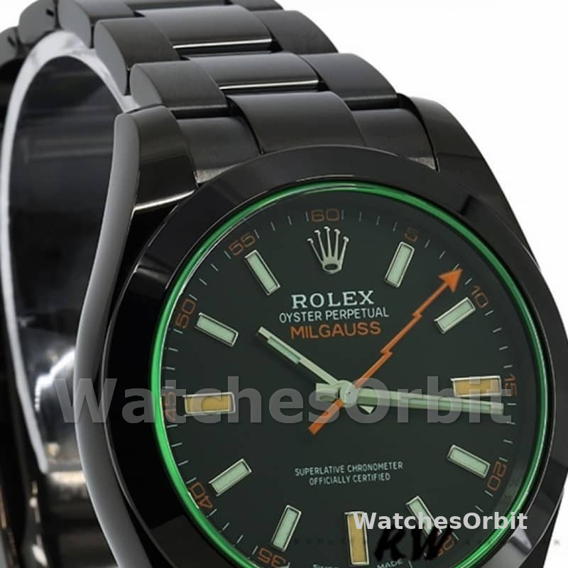 Rolex Milgauss 116400GV Green Crystal Stainless Steel/PVD Black Dial 40MM Mens Replica Watch