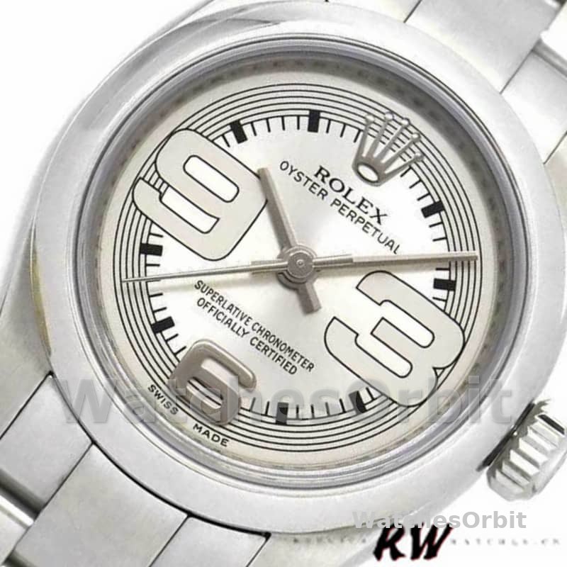 Rolex Oyster Perpetual 176200 Silver Arabic Dial Oyster Bracelet 26mm Lady Replica Watch
