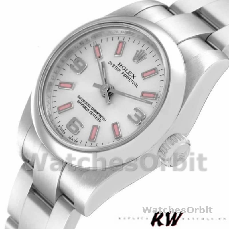 Rolex Oyster Perpetual 176200 Silver Dial Pink Luminous Markers 26MM Lady Replica Watch