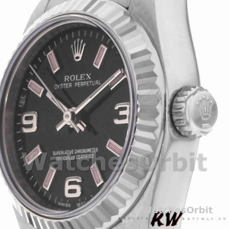 Rolex Oyster Perpetual 176234 Black Dial Fluted Bezel 26MM Lady Replica Watch