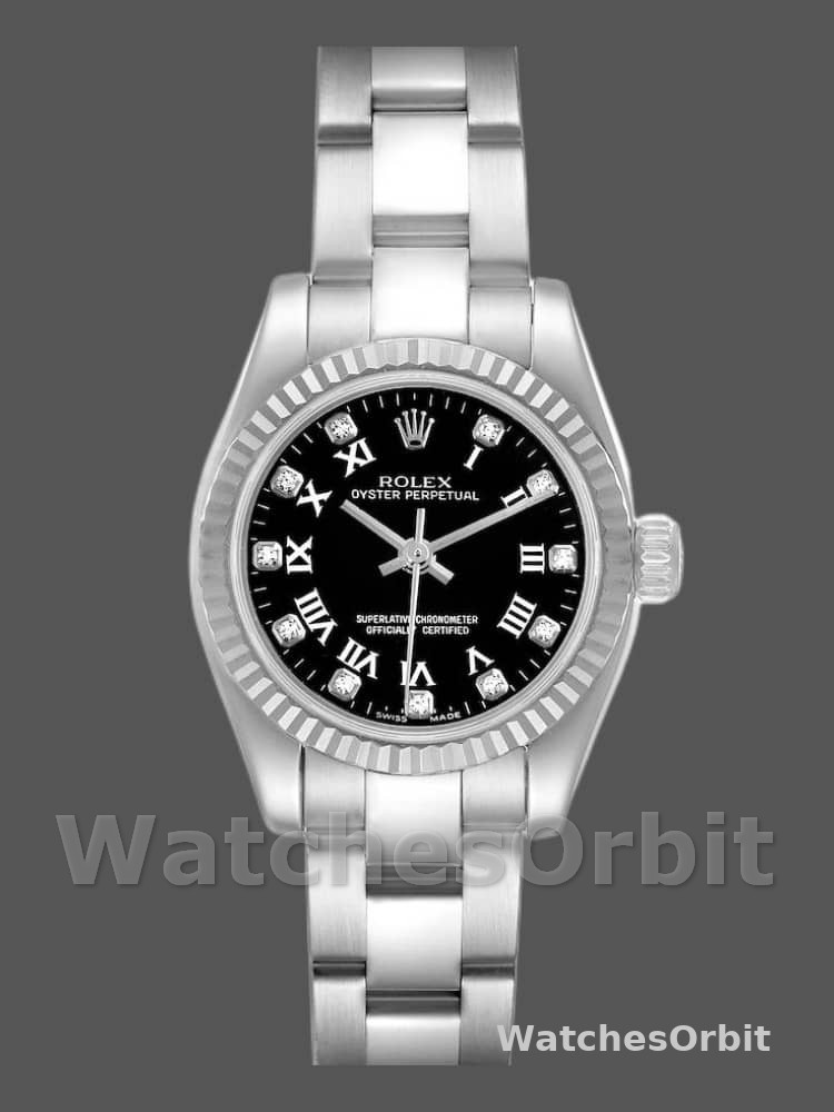 Rolex Oyster Perpetual 176234 Black Roman and Diamond Dial 26MM Lady Replica Watch