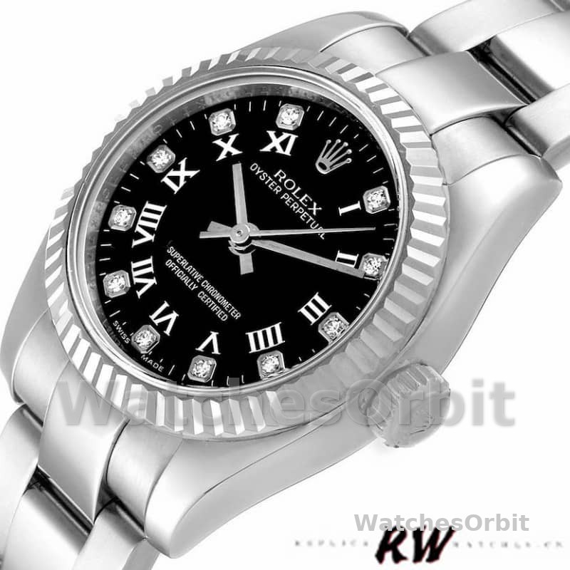 Rolex Oyster Perpetual 176234 Black Roman and Diamond Dial 26MM Lady Replica Watch