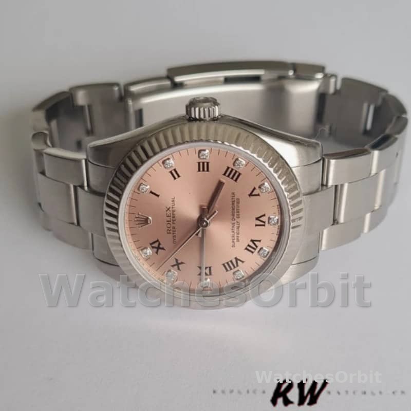 Rolex Oyster Perpetual 176234 Fluted Bezel Pink Diamond Dial 26MM Lady Replica Watch