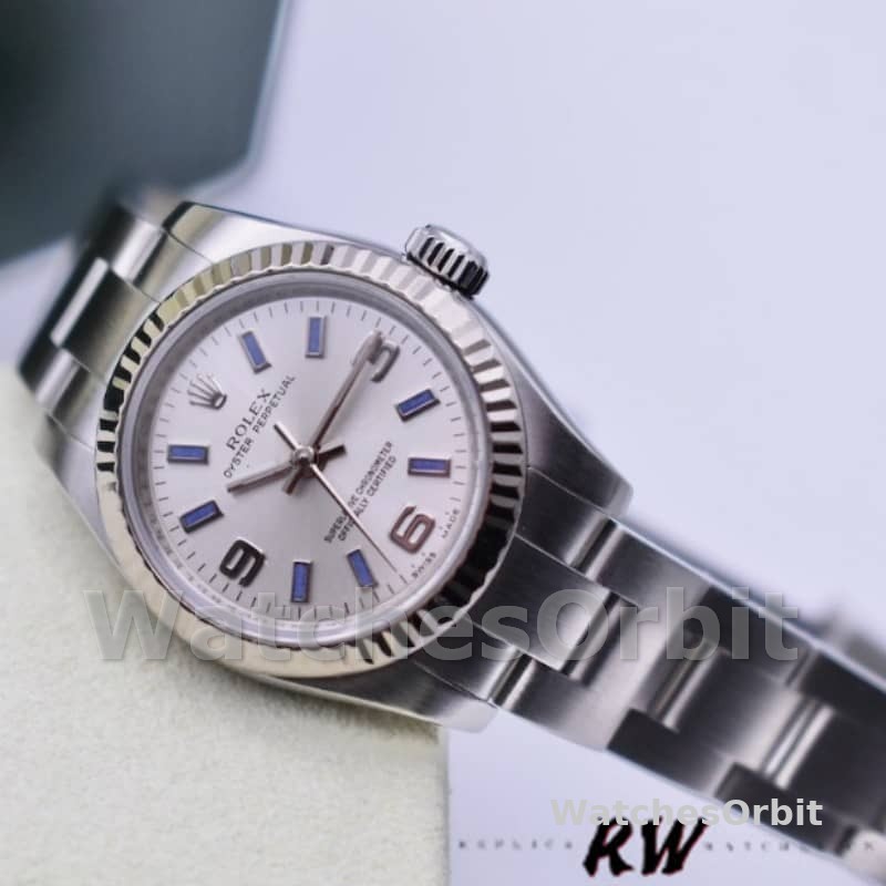 Rolex Oyster Perpetual 176234 Silver Dial Blue Baton 26MM Lady Replica Watch