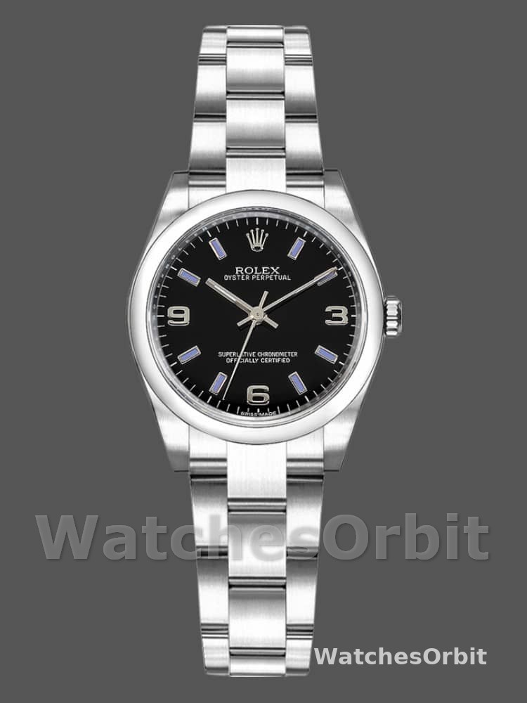 Rolex Oyster Perpetual 177200 Black Dial Blue Baton 31mm Lady Replica Watch