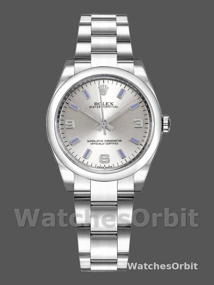 Rolex Oyster Perpetual 177200 Silver Dial Blue Markers 31mm Lady Replica Watch