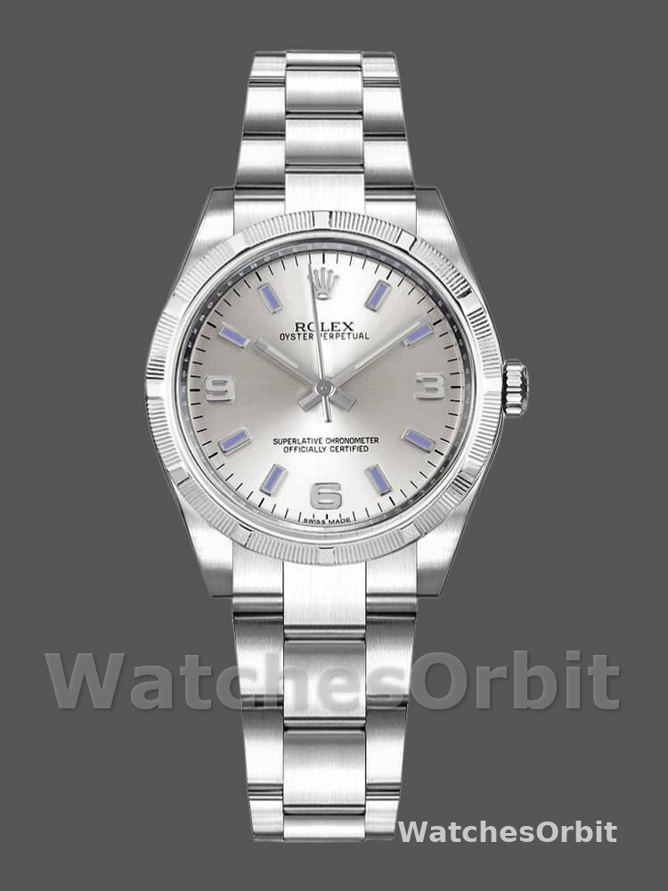 Rolex Oyster Perpetual 177210 Silver Dial Blue Hour Markers 31mm Lady Replica Watch