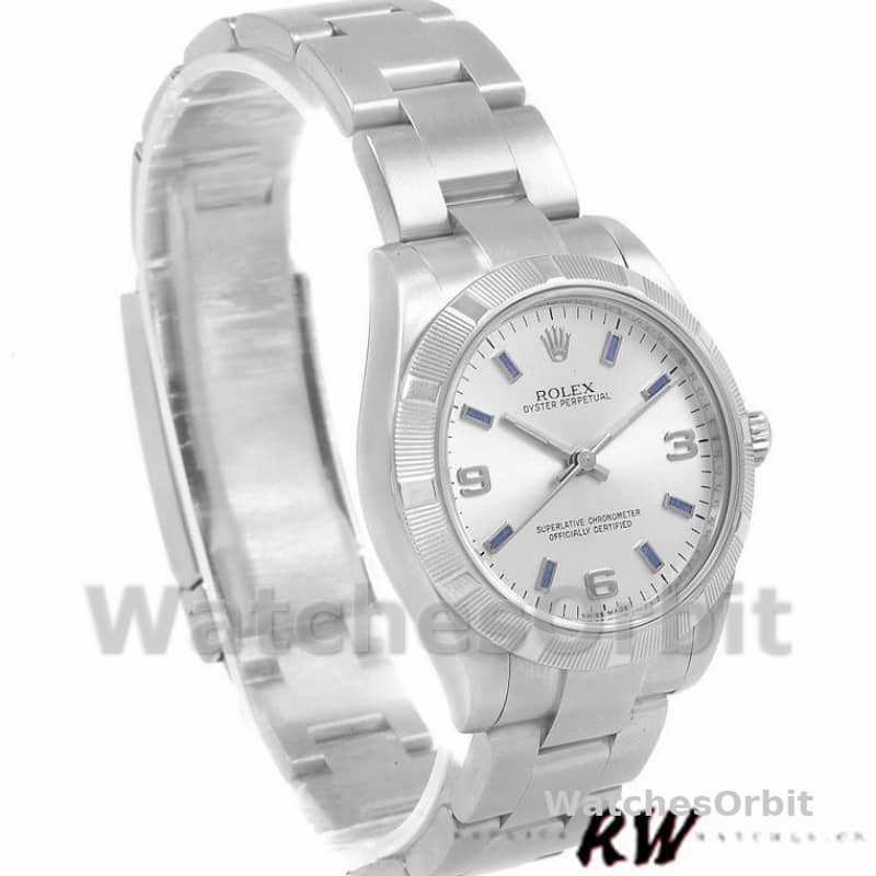 Rolex Oyster Perpetual 177210 Silver Dial Blue Hour Markers 31mm Lady Replica Watch