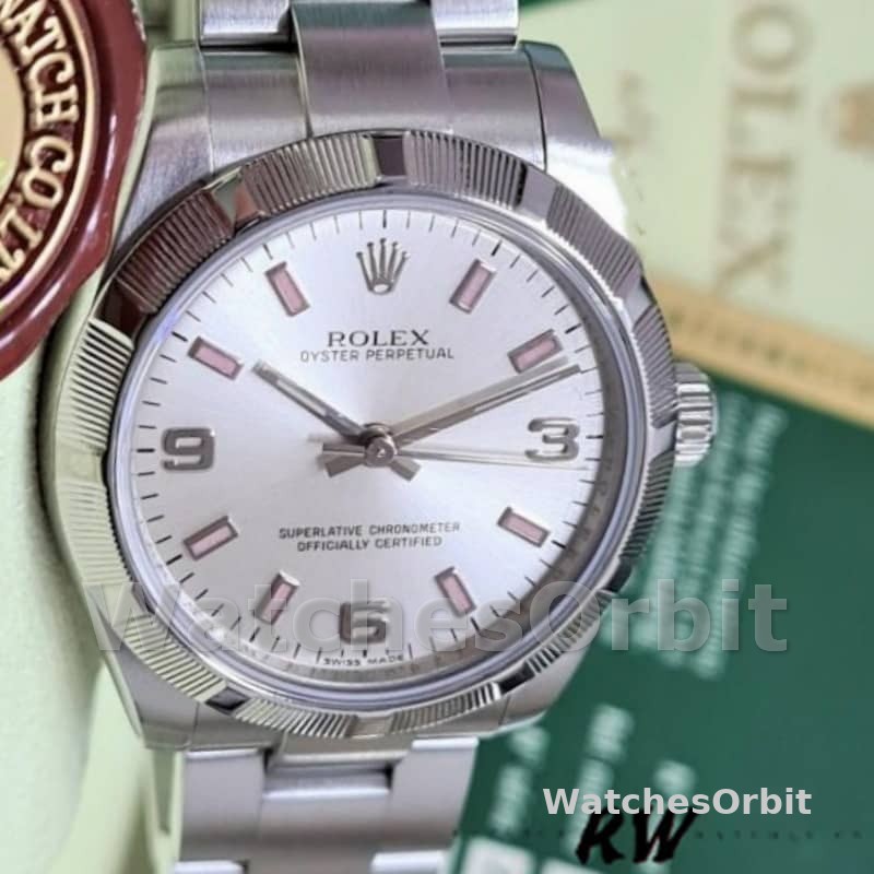 Rolex Oyster Perpetual 177210 Silver Dial Pink Hour Markers 31mm Lady Replica Watch