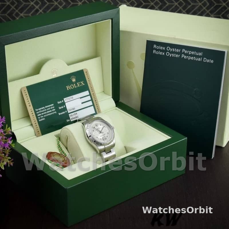 Rolex Oyster Perpetual 177210 Silver Maxi Arabic Dial 31mm Lady Replica Watch