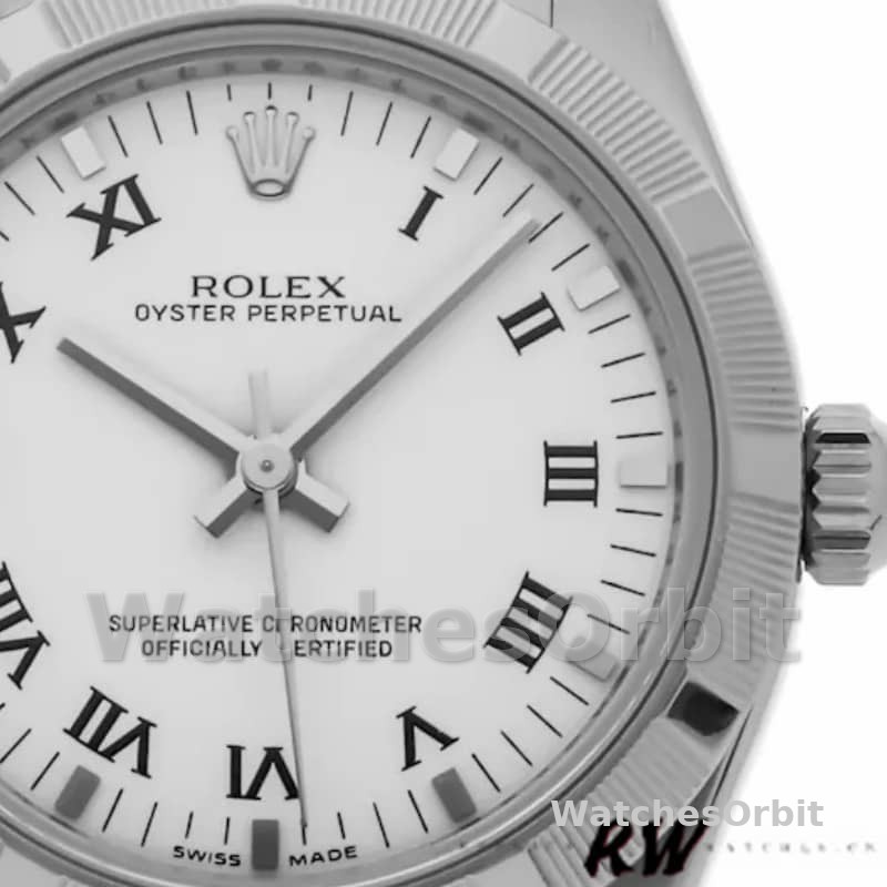 Rolex Oyster Perpetual 177210 Stainless Steel White Roman Dial 31mm Lady Replica Watch