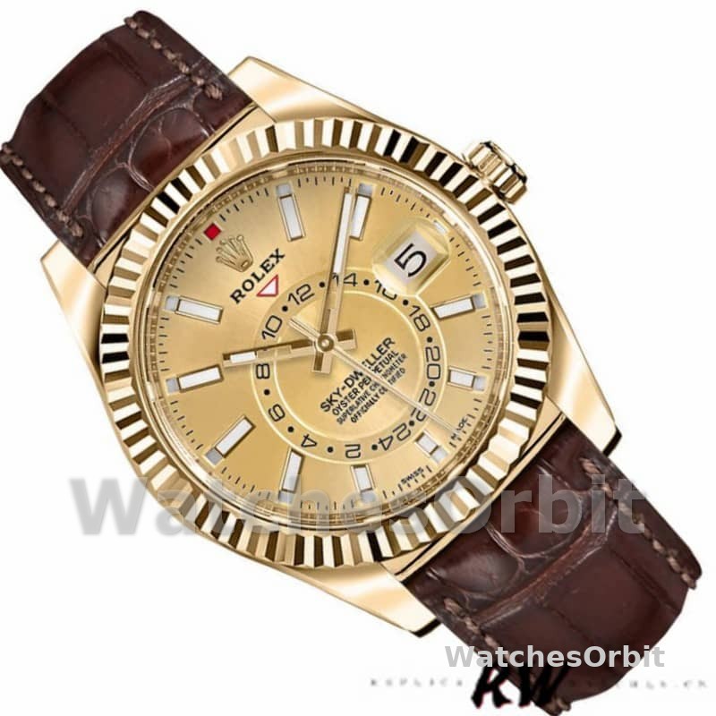 Rolex Sky-Dweller 326138 Champagne Dial Yellow Gold 42MM Mens Replica Watch