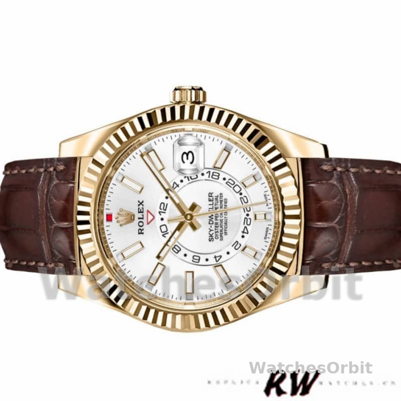 Rolex Sky-Dweller 326138 White Dial Yellow Gold 42MM Mens Replica Watch