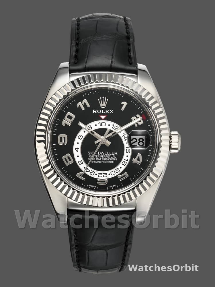 Rolex Sky-Dweller 326139 Black Dial Leather Strap 42MM Mens Replica Watch