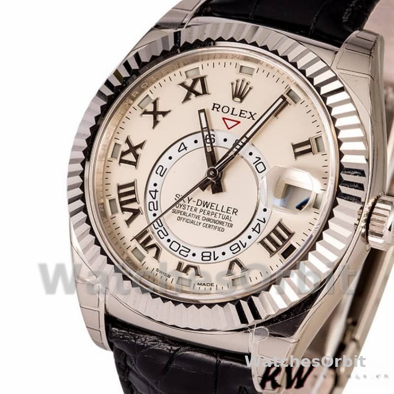 Rolex Sky-Dweller 326139 Ivory Roman Dial Leather Strap 42MM Mens Replica Watch