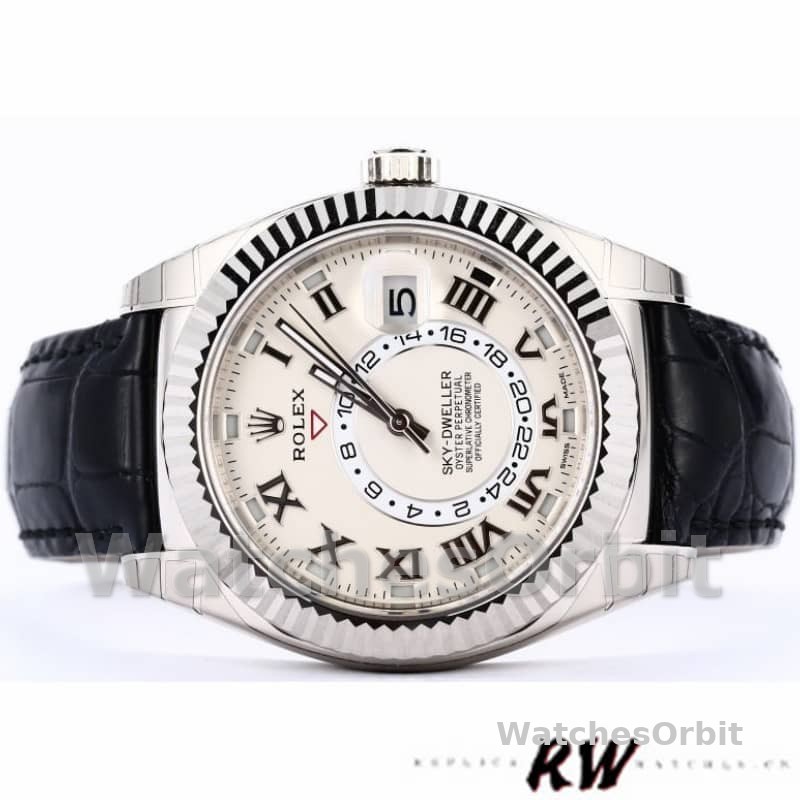 Rolex Sky-Dweller 326139 Ivory Roman Dial Leather Strap 42MM Mens Replica Watch