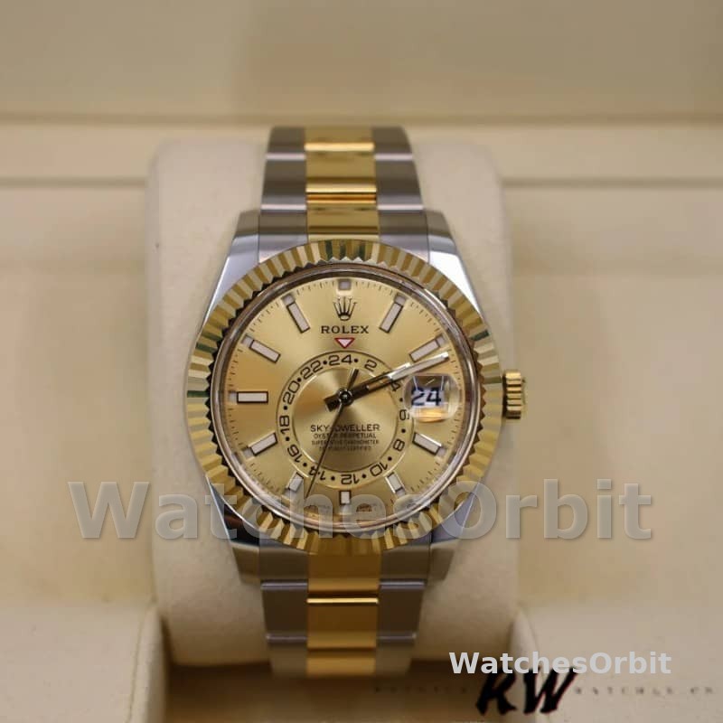 Rolex Sky-Dweller 326933 Champagne Dial Stainless Steel 42MM Mens Replica Watch