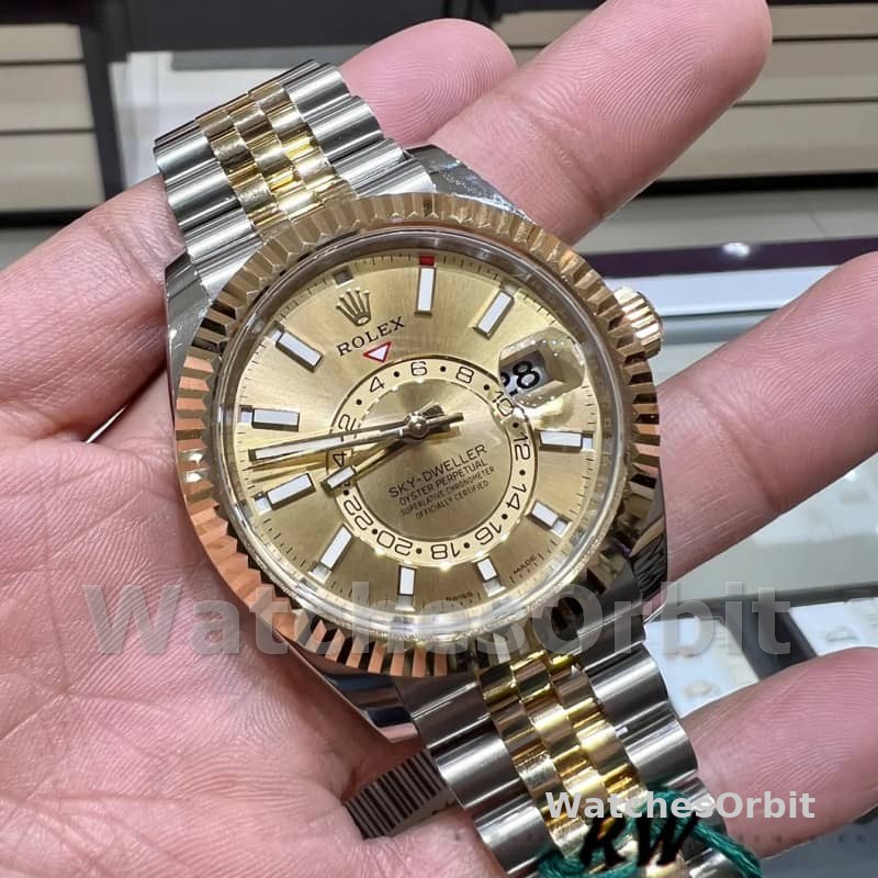 Rolex Sky-Dweller 326933 Stainless Steel Yellow Gold Champagne Dial 42MM Mens Replica Watch
