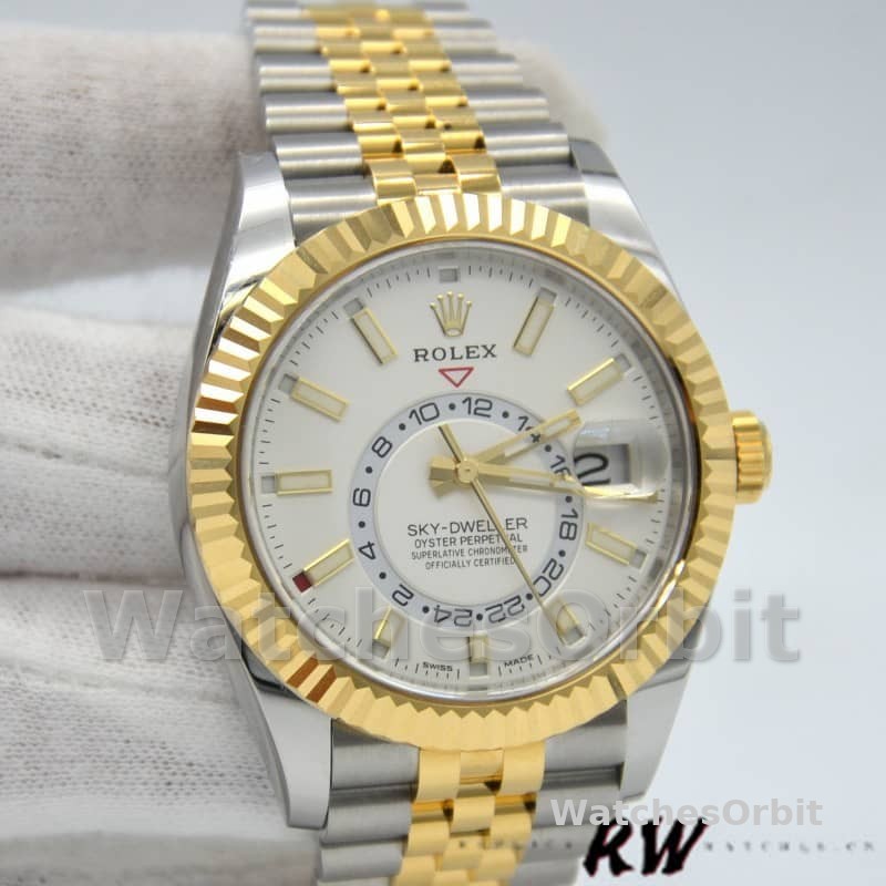 Rolex Sky-Dweller 326933 Stainless Steel Yellow Gold White Dial 42MM Mens Replica Watch