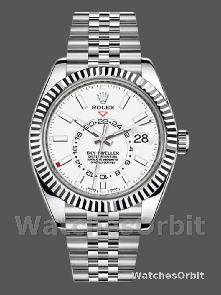 Rolex Sky-Dweller 326934 Fluted Bezel White Dial 42MM Replica Watch