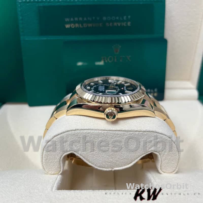 Rolex Sky-Dweller 326938 Yellow Gold Black Dial 42mm Mens Replica Watch