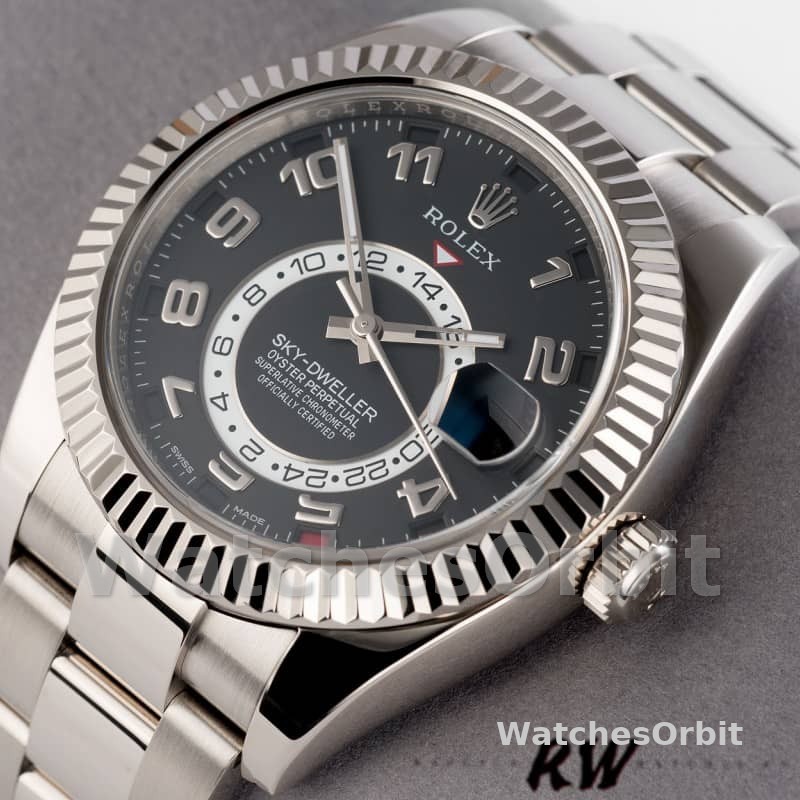 Rolex Sky-Dweller 326939 Fluted Bezel Black Dial 42MM Mens Replica Watch