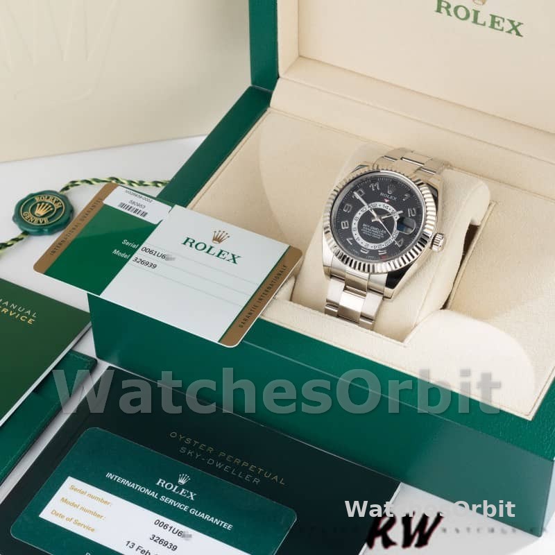 Rolex Sky-Dweller 326939 Fluted Bezel Black Dial 42MM Mens Replica Watch