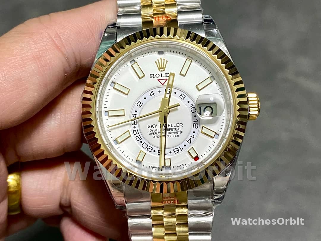 Rolex Sky Dweller 42 White Dial Yellow Gold Stainless Steel Jubilee 336933 0006