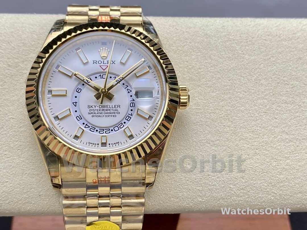 Rolex Sky Dweller 42 Yellow Gold GMT White Dial Jubilee Style M336938 0006 Men's Watch