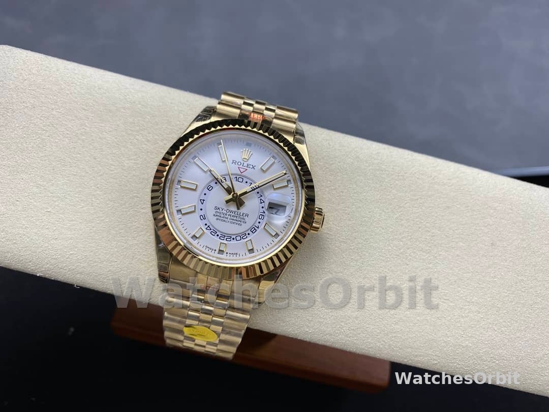 Rolex Sky Dweller 42 Yellow Gold GMT White Dial Jubilee Style M336938 0006 Men's Watch