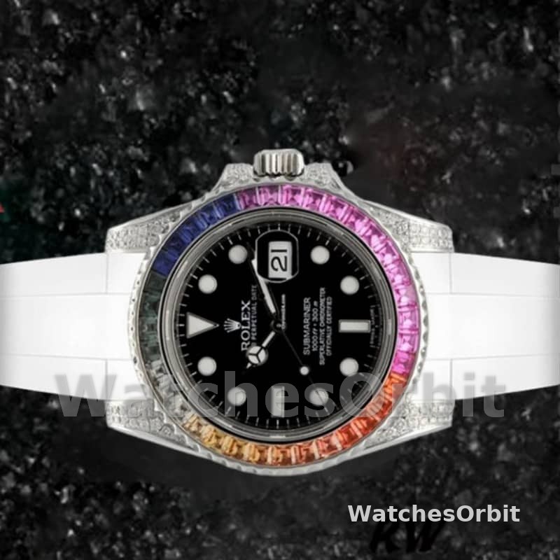 Rolex Submariner 116610 Black Dial White Rubber strap 40mm Mens Replica Watch