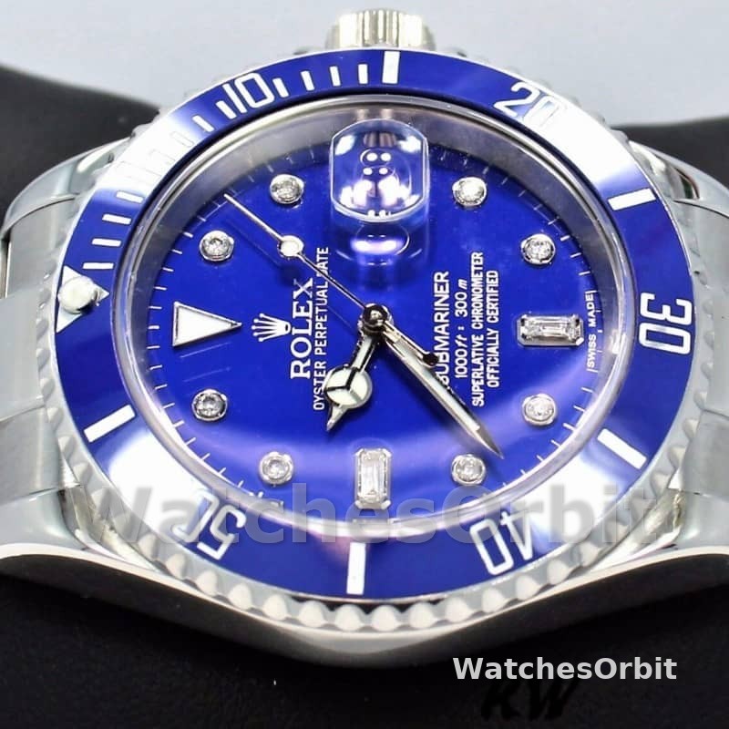 Rolex Submariner 16610 Stainless Steel Blue Bezel Diamond Dial 40mm Mens Replica Watch