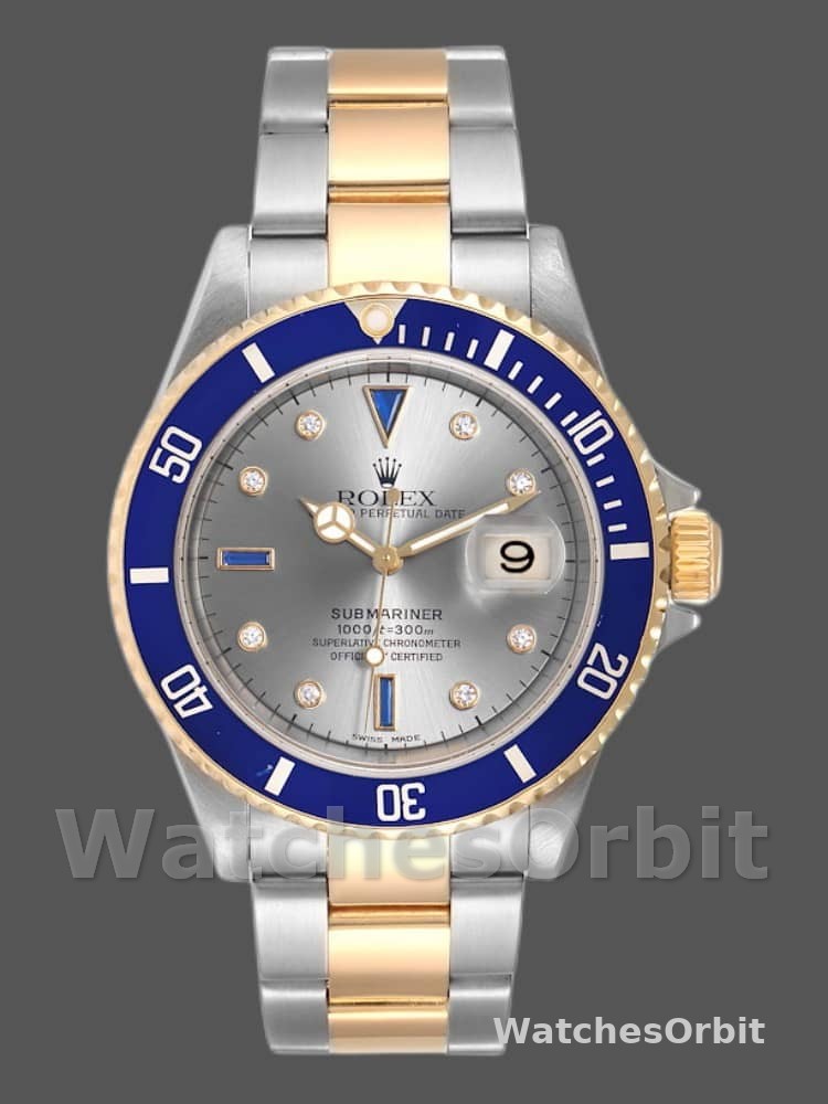 Rolex Submariner 16613 Steel Gold Diamond Sapphire Serti Dial 40mm Mens Replica Watch