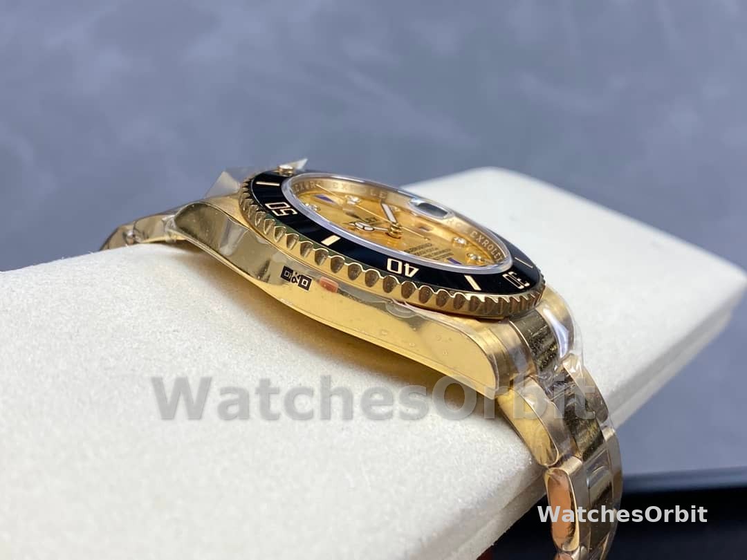 Rolex Submariner 40 18k Champagne Diamond Dial Black Bezel 16613T Gold Watch